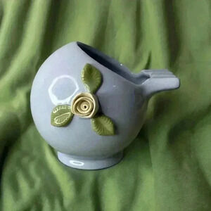 Vintage Porcelain Blue Sphere Orb Ashtray With White Rosettes